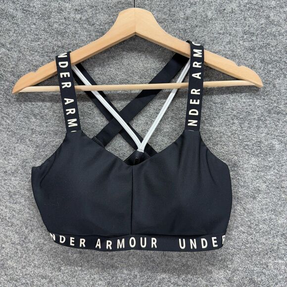 Under Armour Activewear Sport Bra Women M Medium Black Push Up Racerback Active - Picture 1 of 3